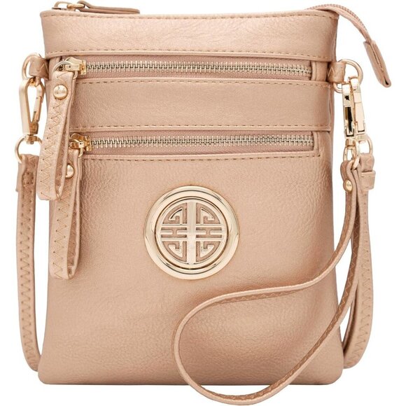 Crossbody Bag Faux Leather Small Zipper Pockets Detachable Wristlet Womens